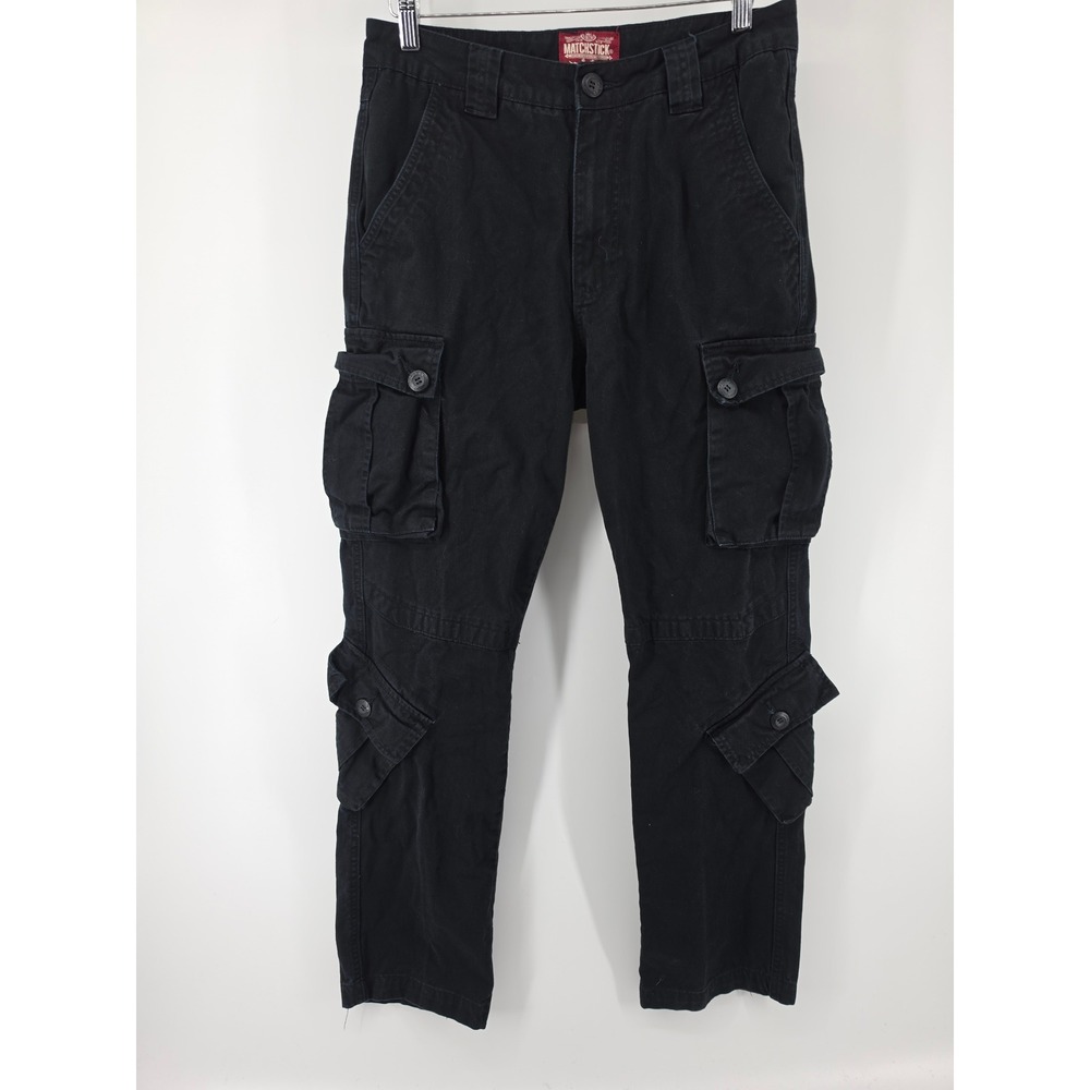 Matchstick Mens Black Cotton Multi Pocket Cargo Workwear Pants